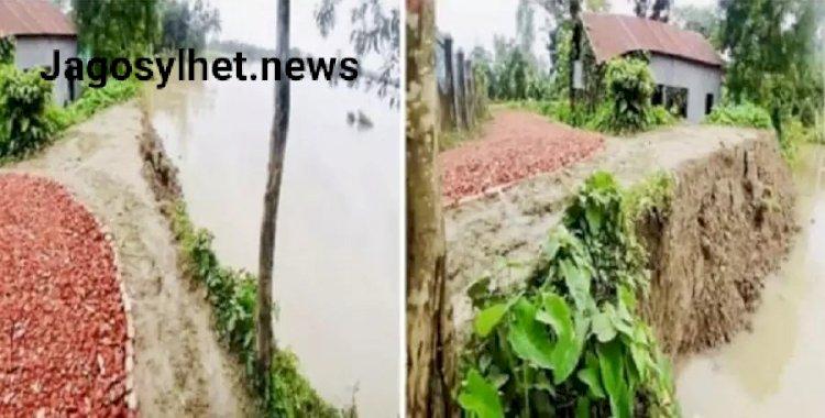 কাজ শেষ হওয়ার আগেই বিলীন হবার শঙ্কায় সড়ক